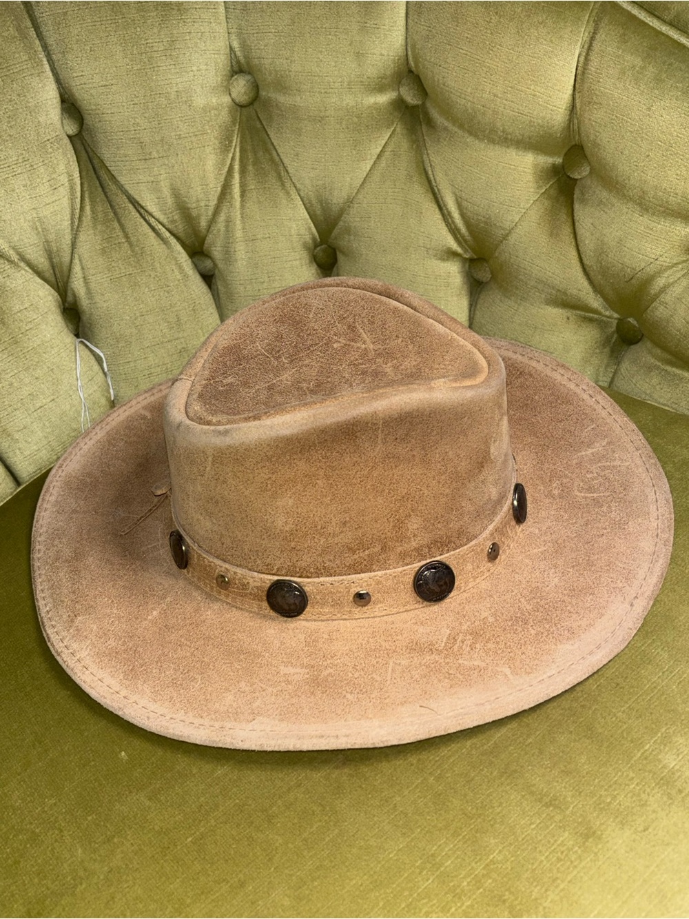 The Outback Buffalo Nickel Hat Minnetonka Size S  Brown Suede Rustic Leather
